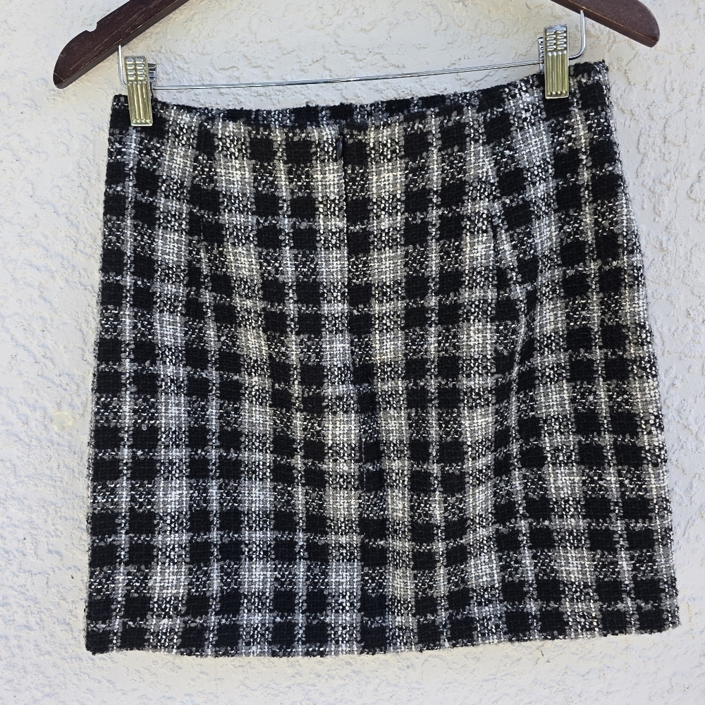 Zara Black White Tweed Plaid Mini Skirt | Classic Check Pattern - Picture 2 of 7